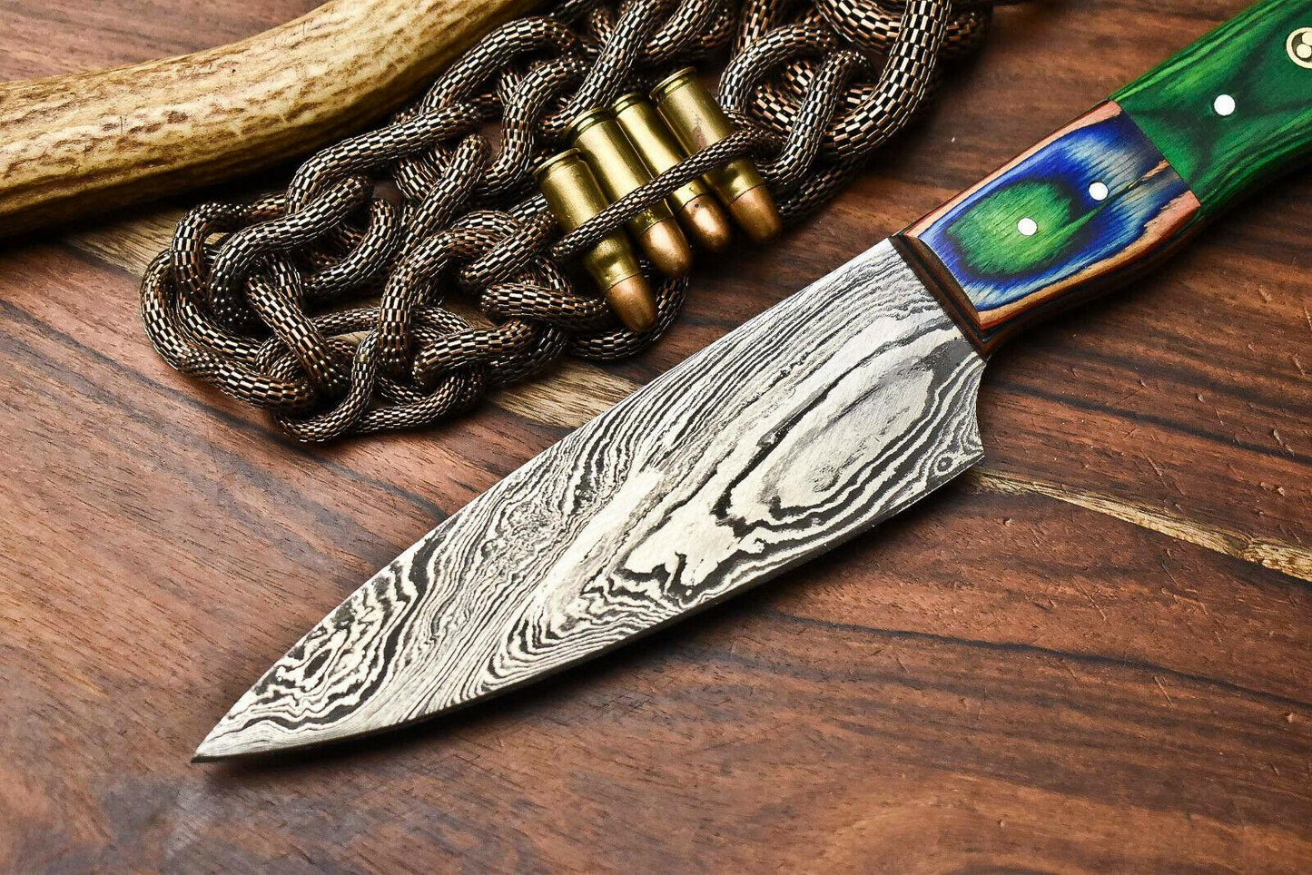 Hand Made Damascus Steel Chef Knife | Full Tang with Hard Wood Handle