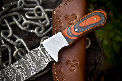 Custom Twist Damascus Skinner Knife – Hand Forged Hard Wood Tactical Hunting Blade