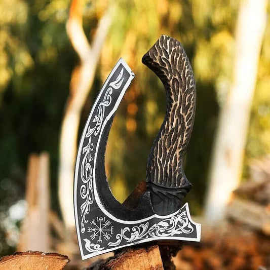 Custom Forged Replica Viking Axe Carbon Steel Bushcraft Forest Hatchet with Wooden Handle and Case