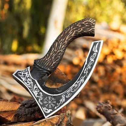 Custom Forged Replica Viking Axe Carbon Steel Bushcraft Forest Hatchet with Wooden Handle and Case