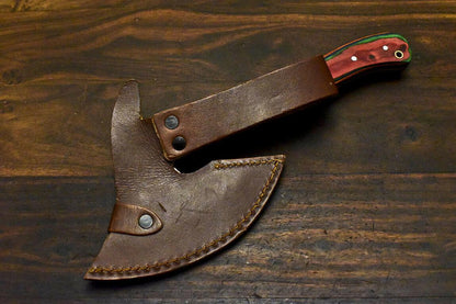 Handmade Damascus Steel Hard Wood Hunting Clever Chopper Axe Knife with Leather Sheath