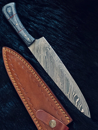 12.5" Custom Handmade Fire Damascus Steel Santoku Chef Knife – Premium Hand-Forged Blade
