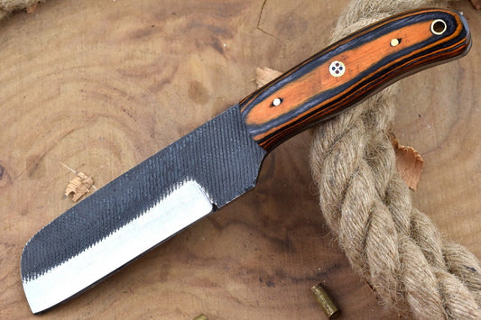 Handmade Carbon Steel Bull Cutter Knife & Sheath Custom Bull Cutter Knife With Pakka Wood Handle