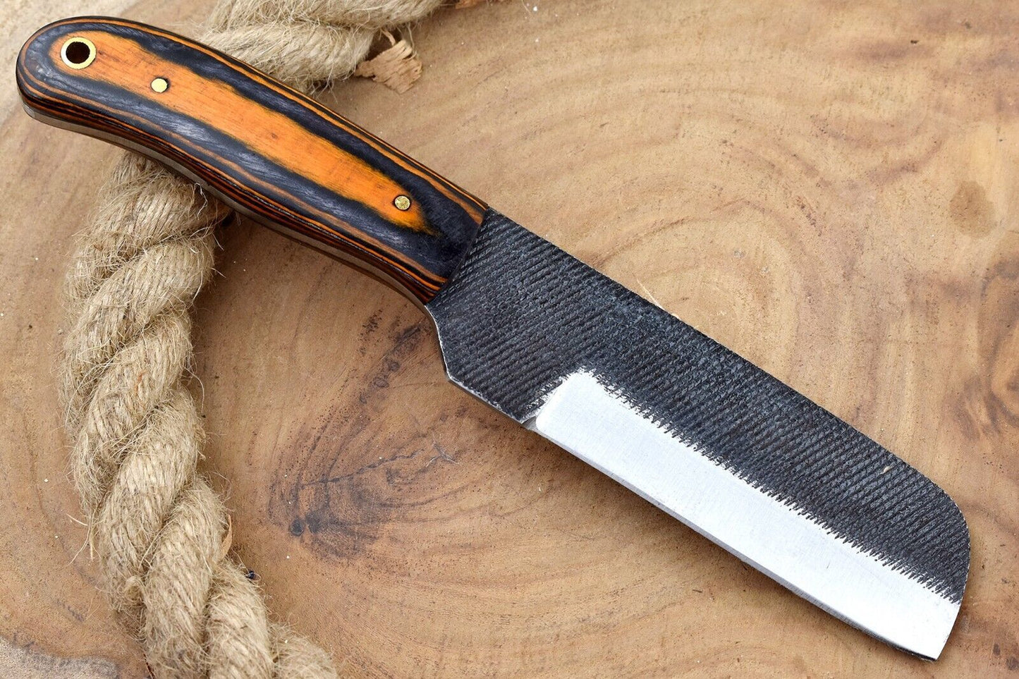 Handmade Carbon Steel Bull Cutter Knife & Sheath Custom Bull Cutter Knife With Pakka Wood Handle