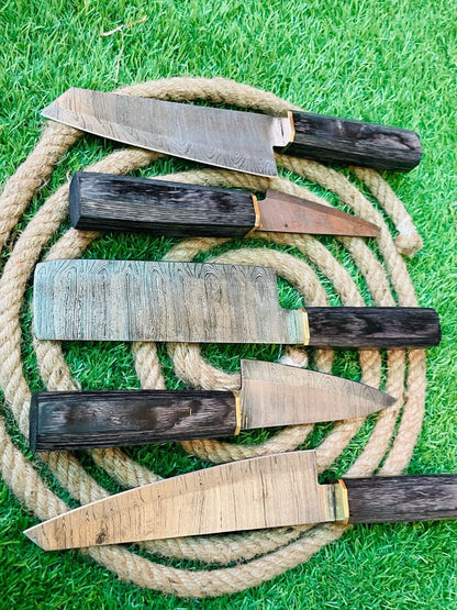 5-Piece Handmade Damascus Steel Chef Knife Set with Leather Bag Cover
