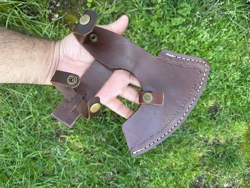 Custom Hand Forged Damascus Steel Viking Bearded Camping Hatchet Tomahawk Axe | 21-Inch with Natural Wood Handle & Leather Sheath
