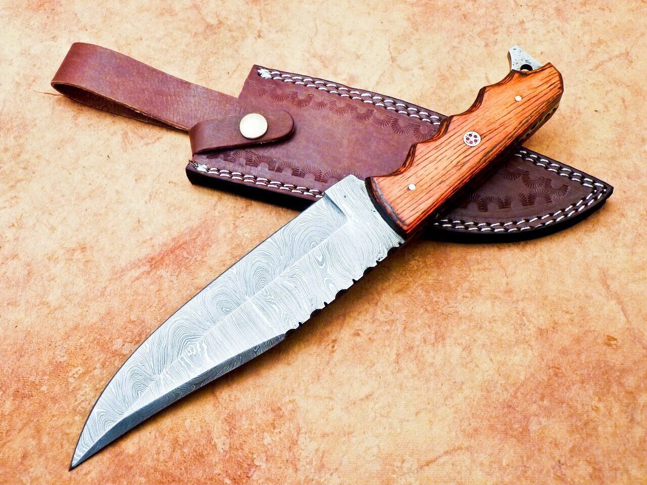 Heritage Forge 12" Custom Damascus Steel Hunting Bowie Knife Hardwood Handle