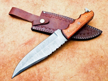 Heritage Forge 12" Custom Damascus Steel Hunting Bowie Knife Hardwood Handle