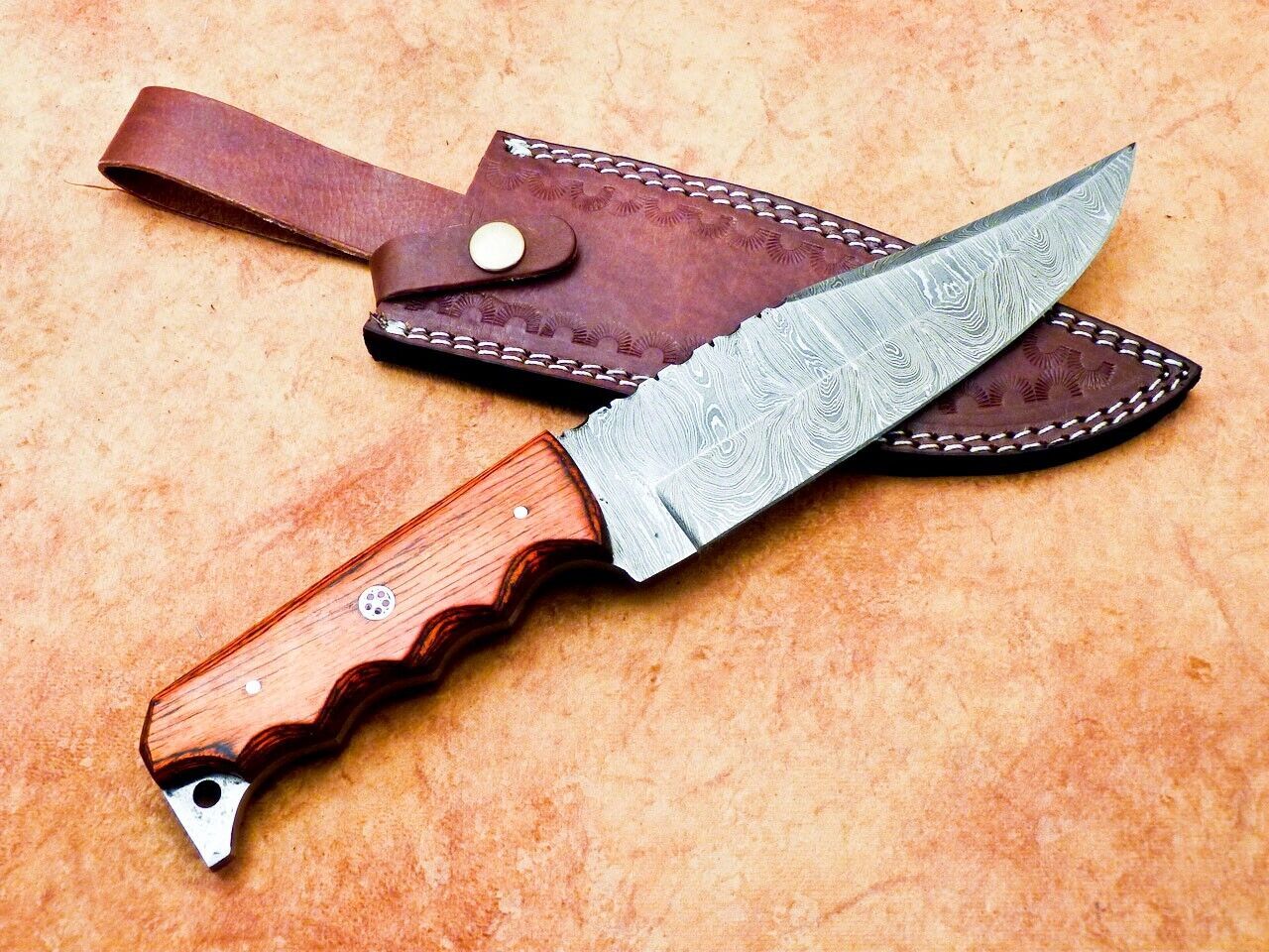 Heritage Forge 12" Custom Damascus Steel Hunting Bowie Knife Hardwood Handle
