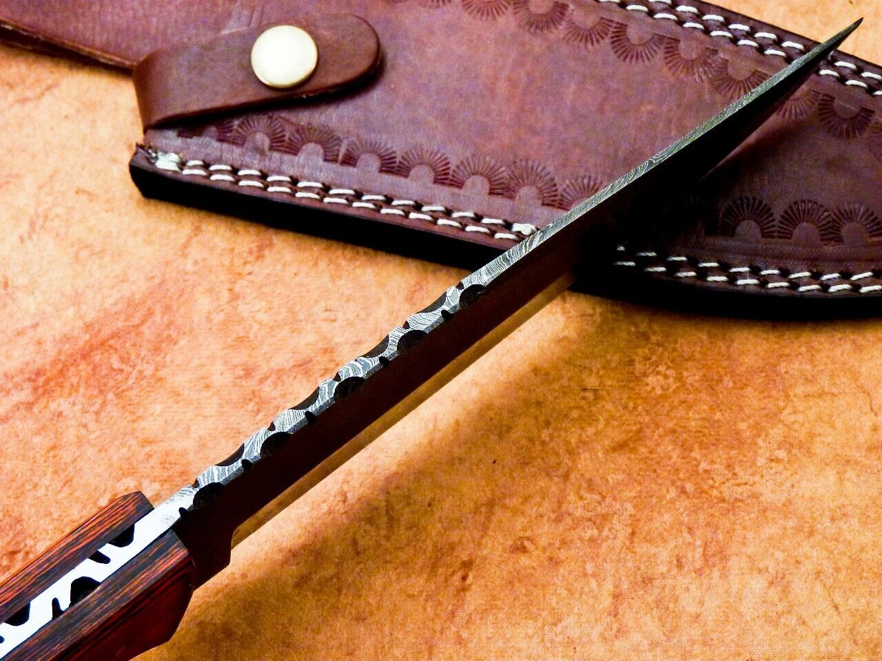Heritage Forge 12" Custom Damascus Steel Hunting Bowie Knife Hardwood Handle
