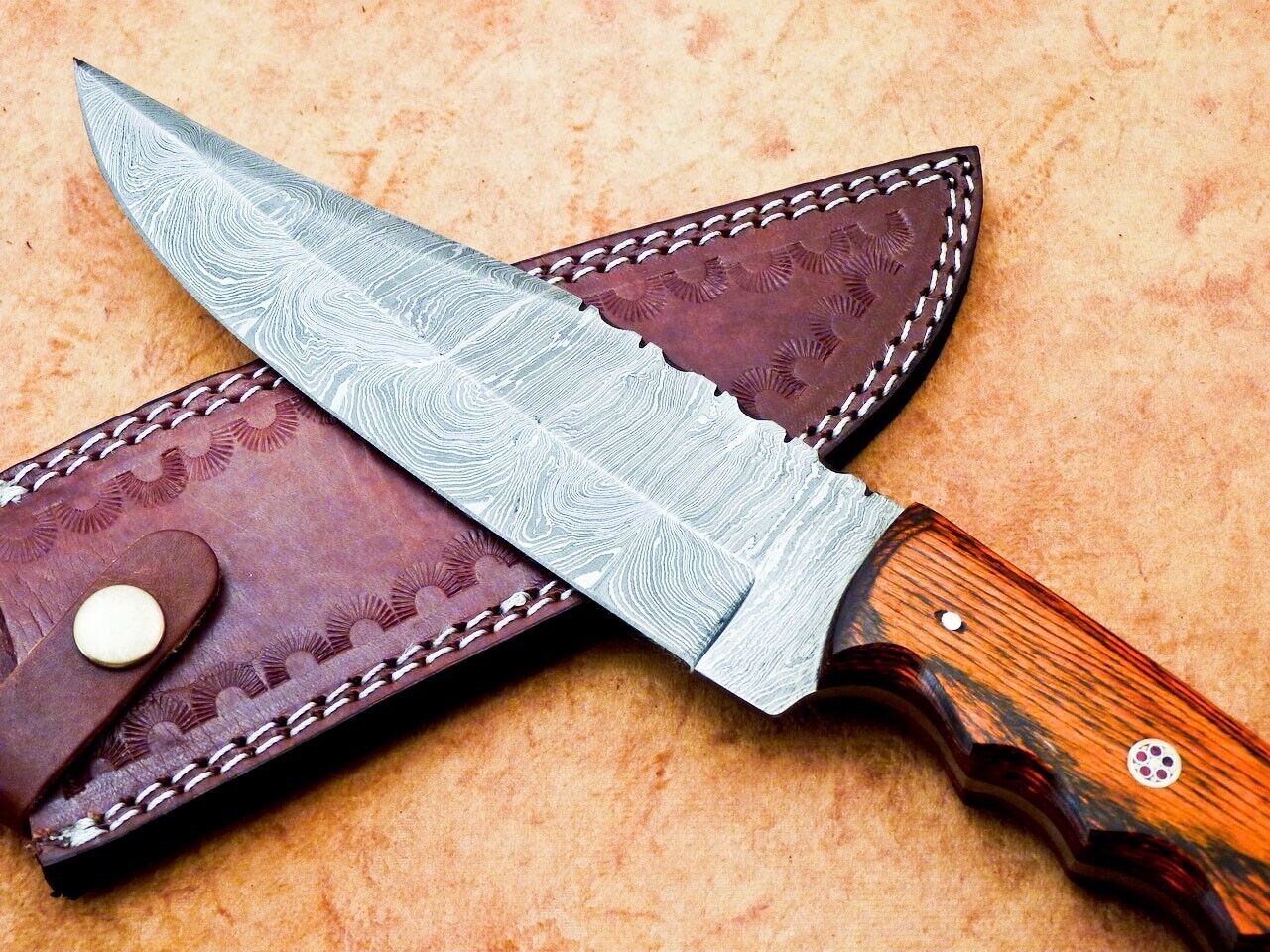 Heritage Forge 12" Custom Damascus Steel Hunting Bowie Knife Hardwood Handle