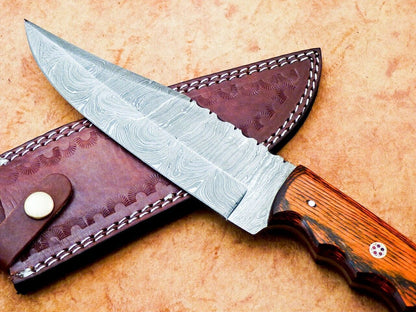 Heritage Forge 12" Custom Damascus Steel Hunting Bowie Knife Hardwood Handle