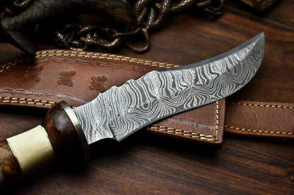 12.5" Damascus Bowie Knife with Camel Bone Handle