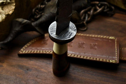 12.5" Damascus Bowie Knife with Camel Bone Handle