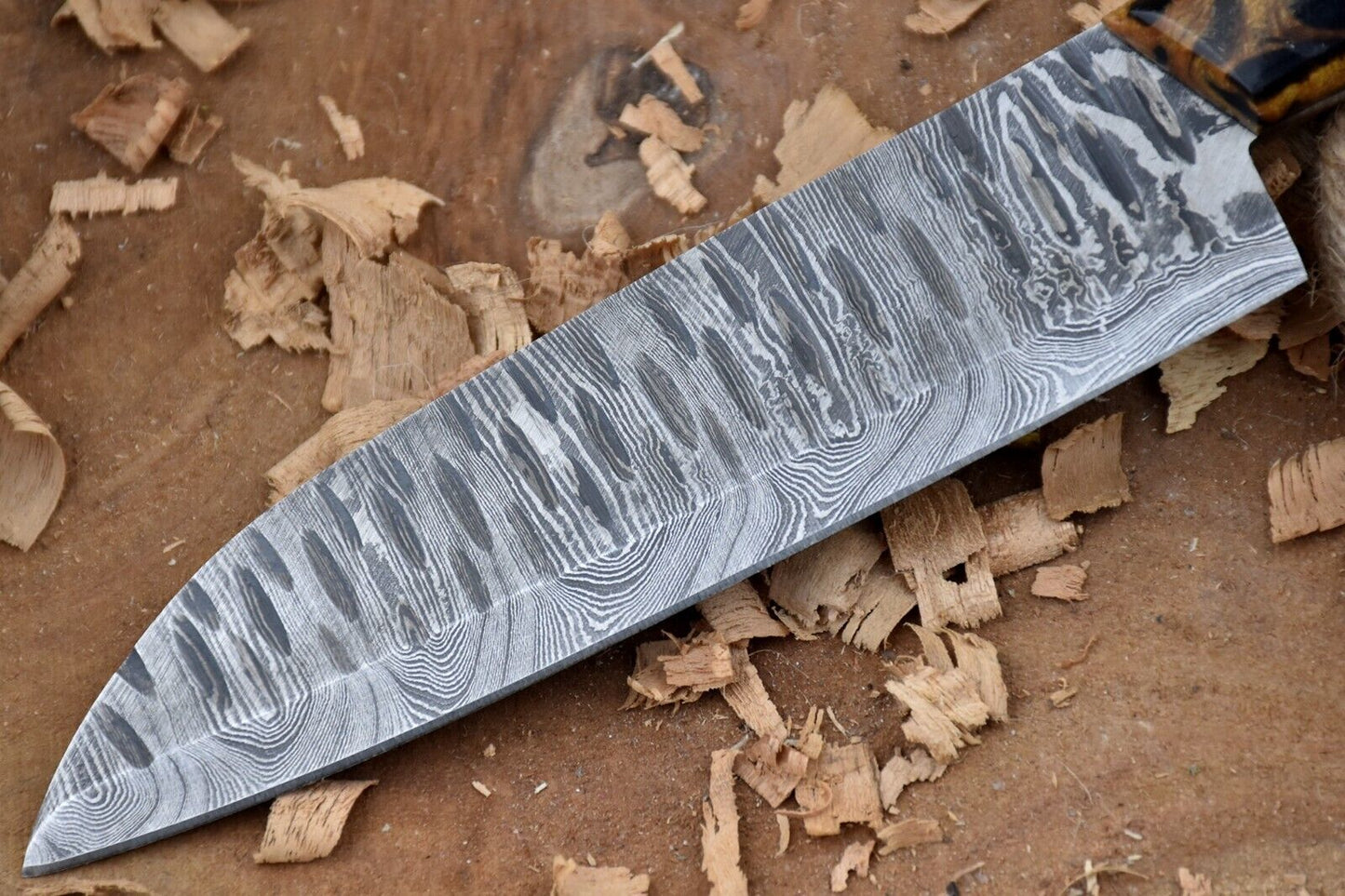 Custom Handmade Forged Damascus Steel Kitchen Chef Knife – 11" Blade with Black & Orange Raisin Handle