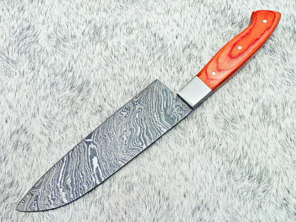 12" Professional Handmade Damascus Kitchen Chef Knife – Hard Wood Handle