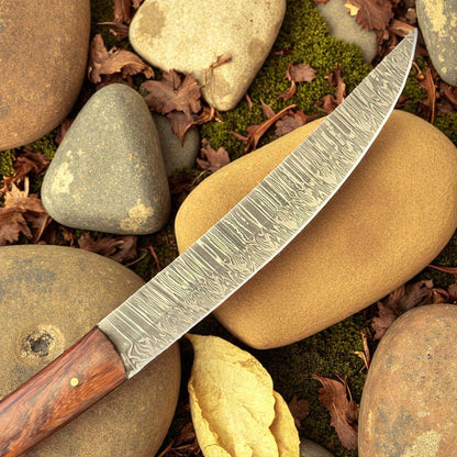 12" Handcrafted Fillet Knife Damascus Steel Knife & Custom Fillet Knife With Wood Handle