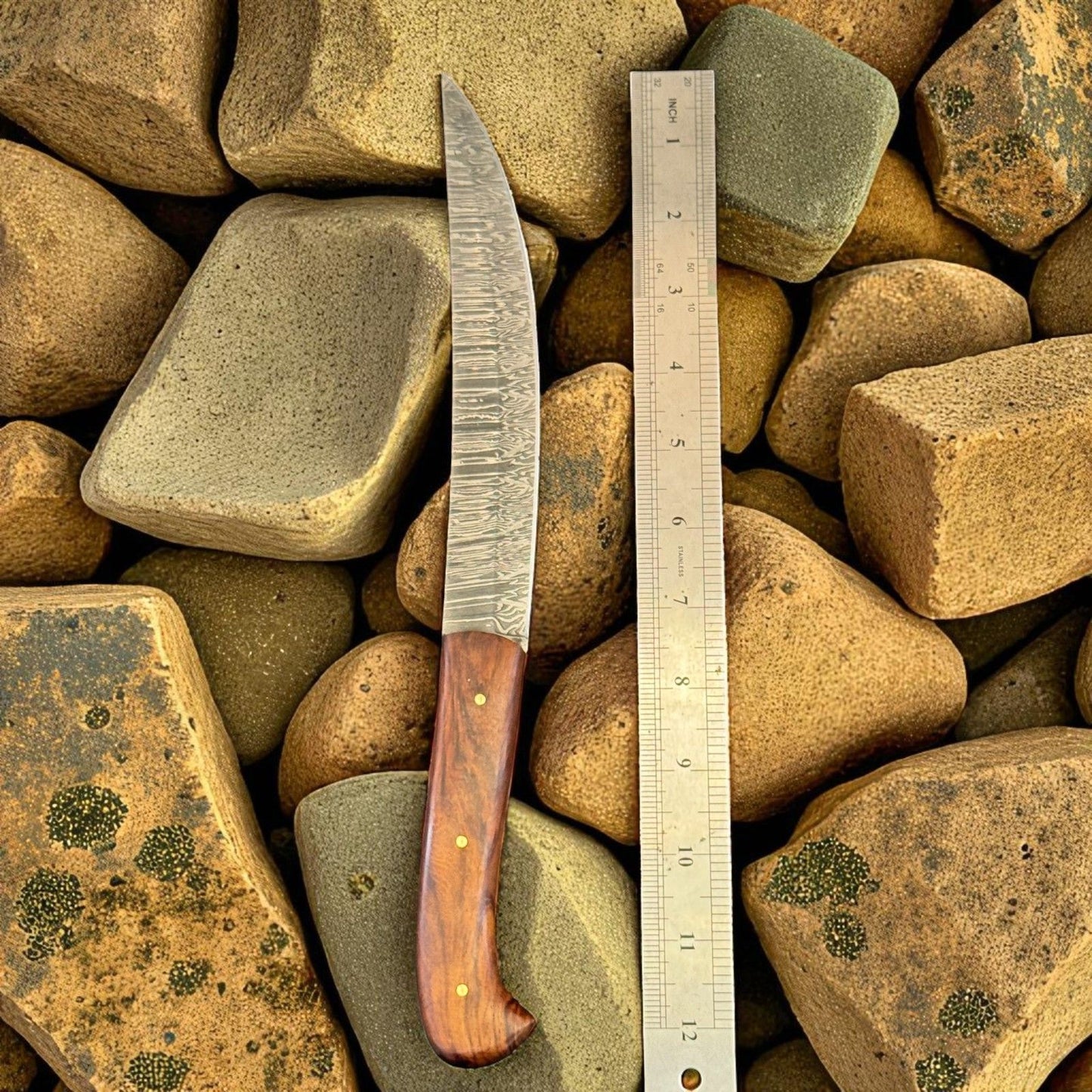 12" Handcrafted Fillet Knife Damascus Steel Knife & Custom Fillet Knife With Wood Handle