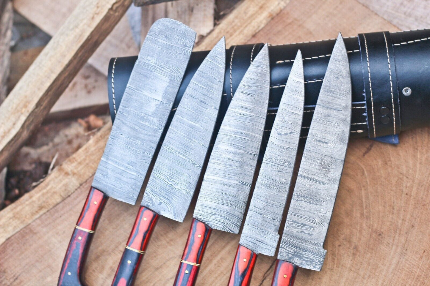 Custom Handmade Damascus Steel Chef Knife Set – 5 Pc Hand Forged Kitchen Knives