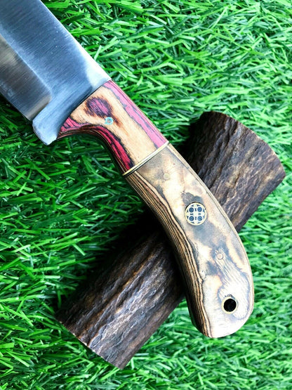 8" Handmade Stainless Steel Skinner Knife with 4" Forged Blade & Leather Sheath