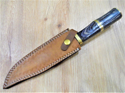 Heritage Forge 13 Inch Handmade Damascus Steel Bowie Knife with Hardwood Handle and Leather Sheath