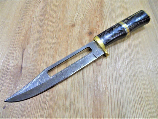 Heritage Forge 13 Inch Handmade Damascus Steel Bowie Knife with Hardwood Handle and Leather Sheath