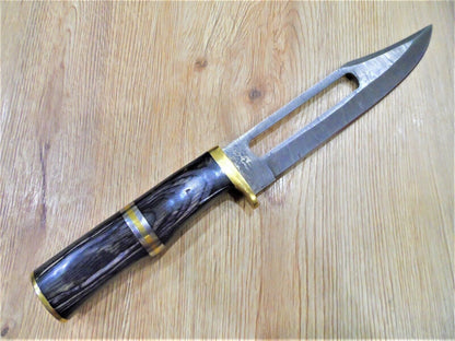 Heritage Forge 13 Inch Handmade Damascus Steel Bowie Knife with Hardwood Handle and Leather Sheath