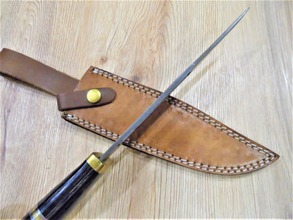 Heritage Forge 13 Inch Handmade Damascus Steel Bowie Knife with Hardwood Handle and Leather Sheath