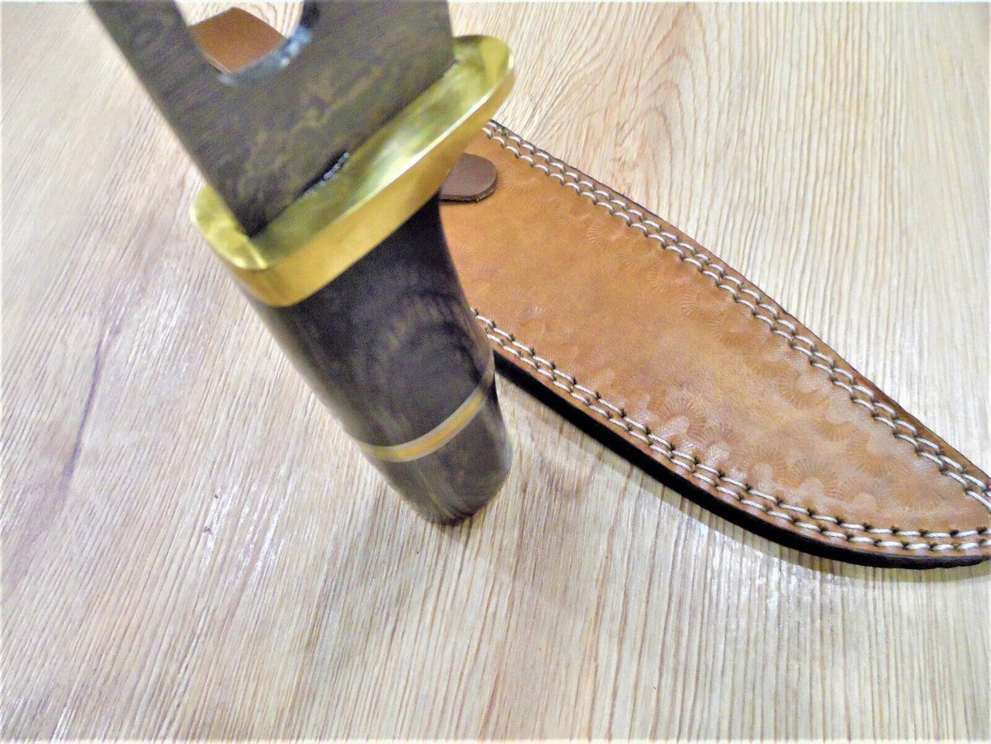 Heritage Forge 13 Inch Handmade Damascus Steel Bowie Knife with Hardwood Handle and Leather Sheath