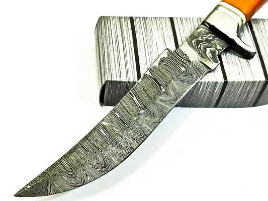 13.5" Heritage Forge Handmade Damascus Steel Bowie Knife | Bone Handle & Steel Guard with Sheath