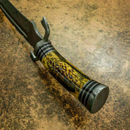 Titan 14 Inch Damascus Bowie Hunting Knife | Stag Horn Handle