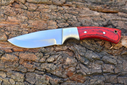 9" Handmade Skinner Knife – Stainless Steel Blade, Wooden Handle, Leather Sheath