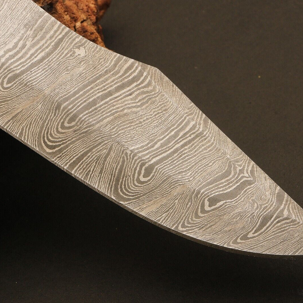 Heritage Forge Ladder Pattern Damascus Hunting Knife with Wood Handle