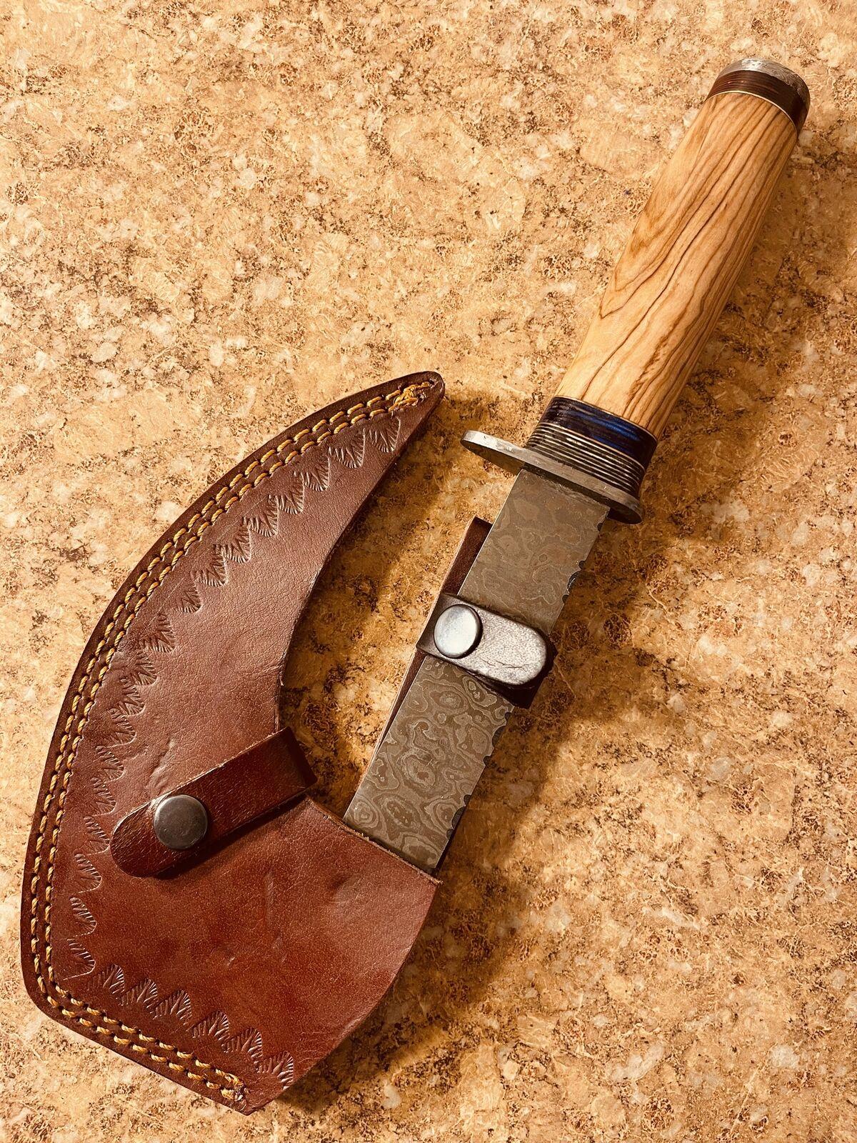 Custom Handmade Damascus Olive Wood Hunting Clever Chopper Axe Knife – 12 Inch