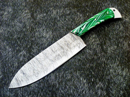 12" Handmade Damascus Steel Chef Knife – Forged Kitchen Knife with Resin Handle
