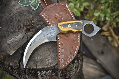 Hand Forged D2 Steel Best Karambit Knife Fixed Blade Karambit with Hard Wood Handle