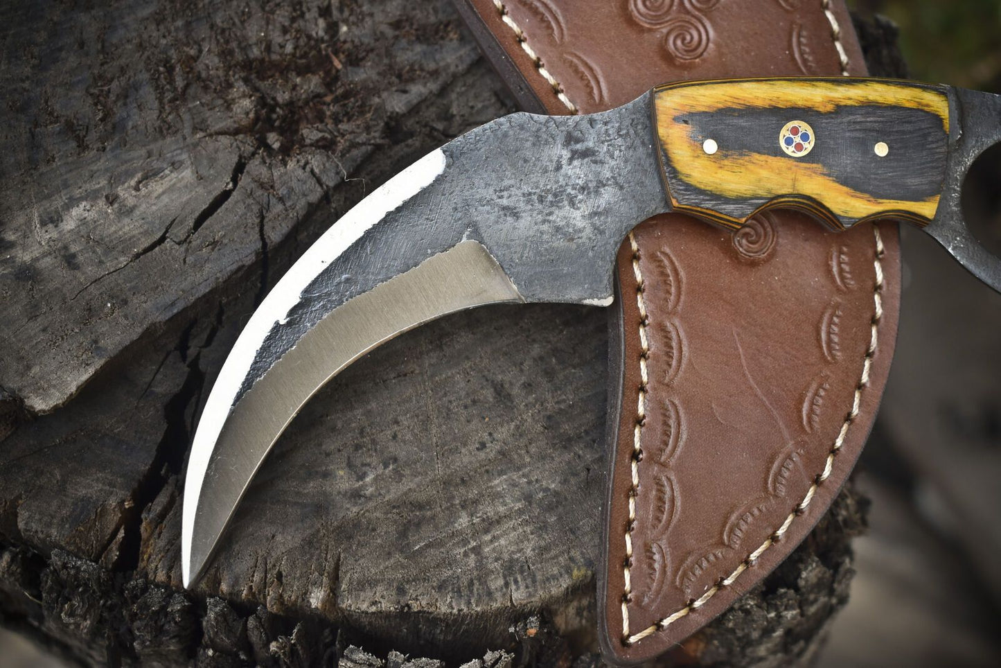 Hand Forged D2 Steel Best Karambit Knife Fixed Blade Karambit with Hard Wood Handle