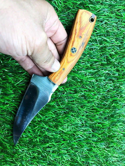 8" Forged Stainless Steel Skinner Knife with 4" Blade & Leather Belt Sheath