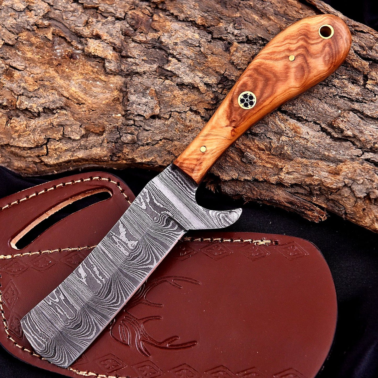 8"Handmade Damascus Steel Bull Cutter Knife Custom Bull Cutter Knife With Wood Handle