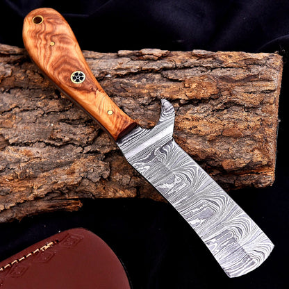 8"Handmade Damascus Steel Bull Cutter Knife Custom Bull Cutter Knife With Wood Handle