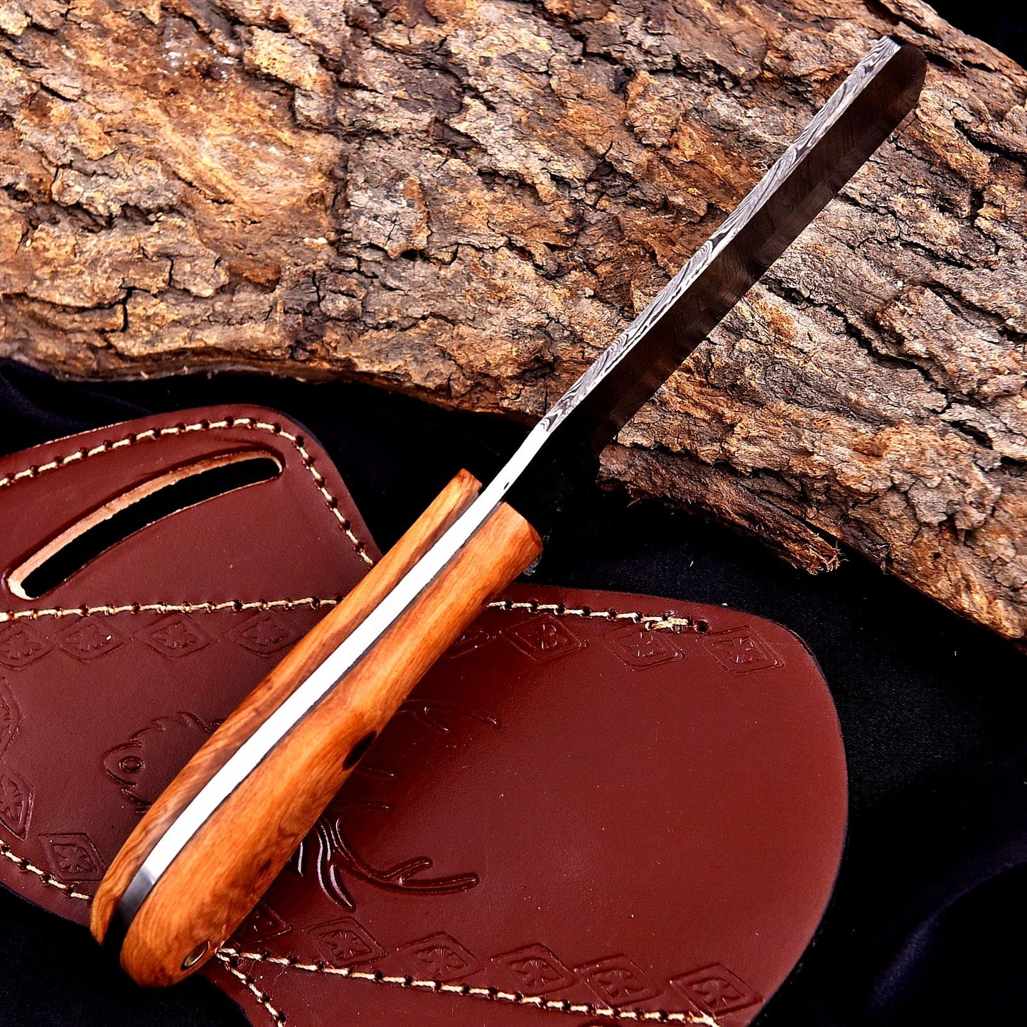 8"Handmade Damascus Steel Bull Cutter Knife Custom Bull Cutter Knife With Wood Handle