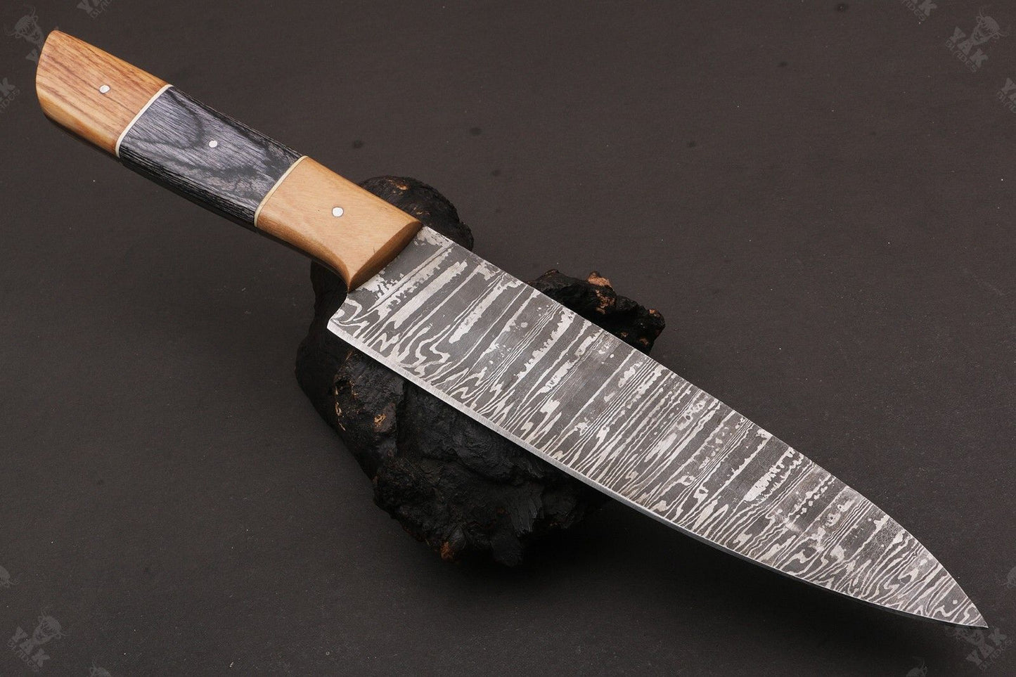 13” Fire Storm Handmade Damascus Steel Chef Knife – Resin Handle, Full Tang