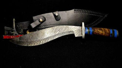 Heritage Forge 15 Inch Wingy Wood Handle Damascus Steel Kukri Hunting Knife