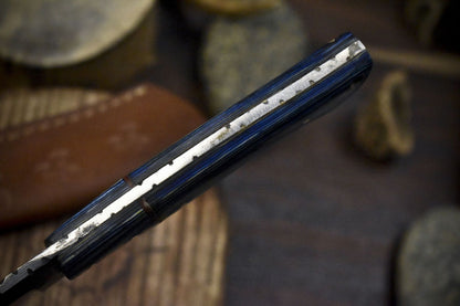 Rare Custom Twist Damascus Skinner Knife with Hardwood Handle and Wooden Bolster – Hunting Blade
