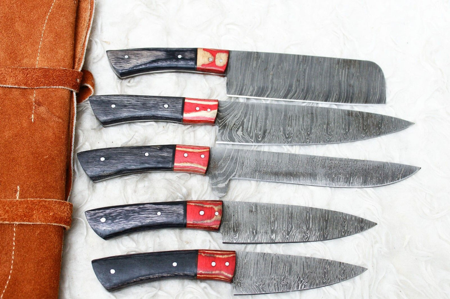 Handmade Damascus Steel Kitchen Knives 5-Piece Chef Knife Set – Fixed Blade