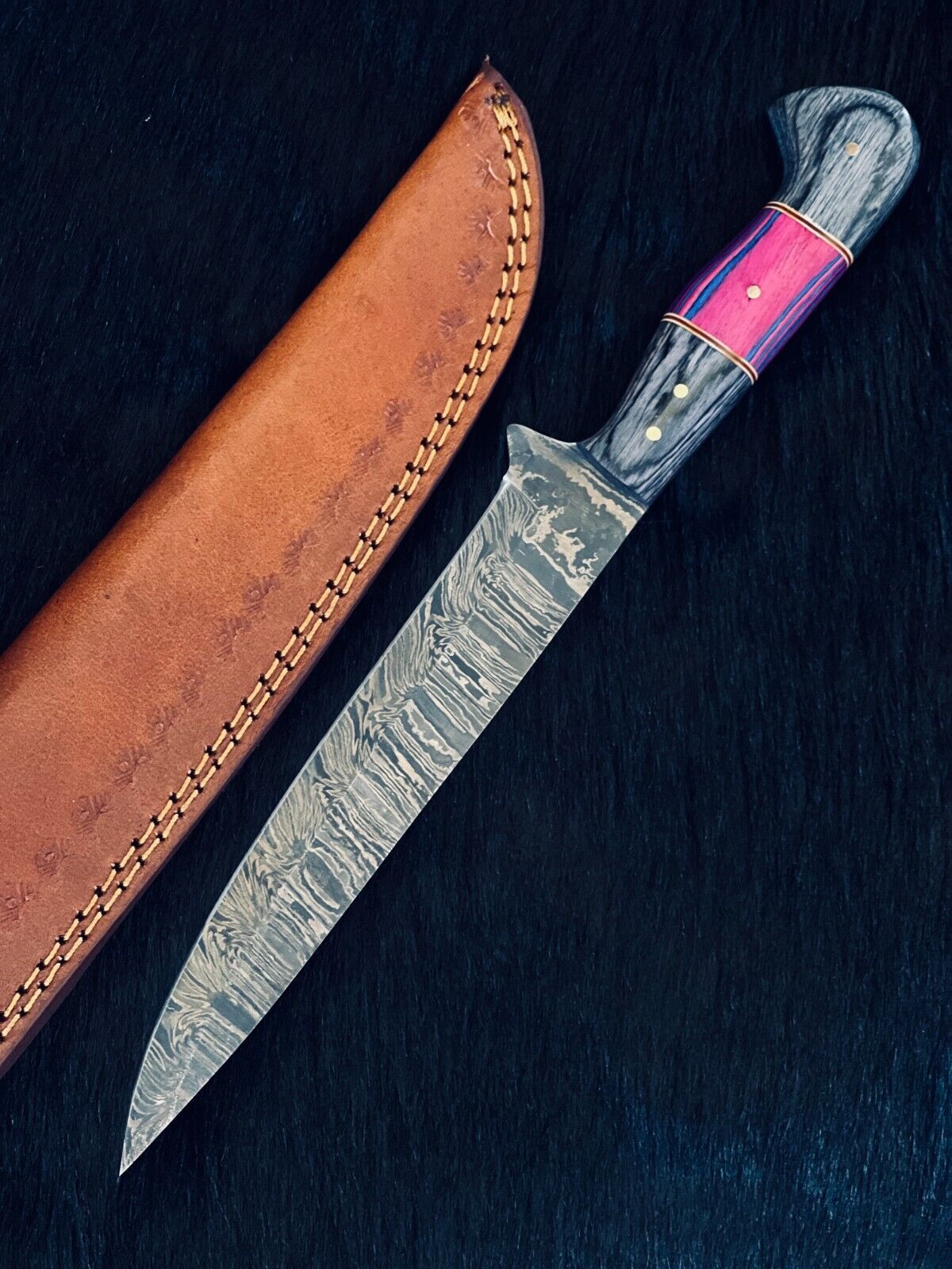 12" Handmade Fire Pattern Damascus Fillet Knife Custom Hunting & Kitchen Blade