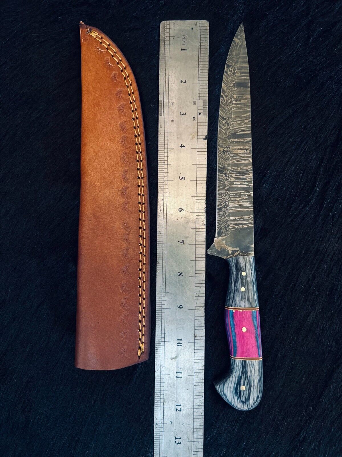 12" Handmade Fire Pattern Damascus Fillet Knife Custom Hunting & Kitchen Blade