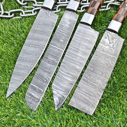 Lot of 4 Handmade Damascus Steel Full Tang Kitchen Chef Knife Set – Premium EDC Cutlery