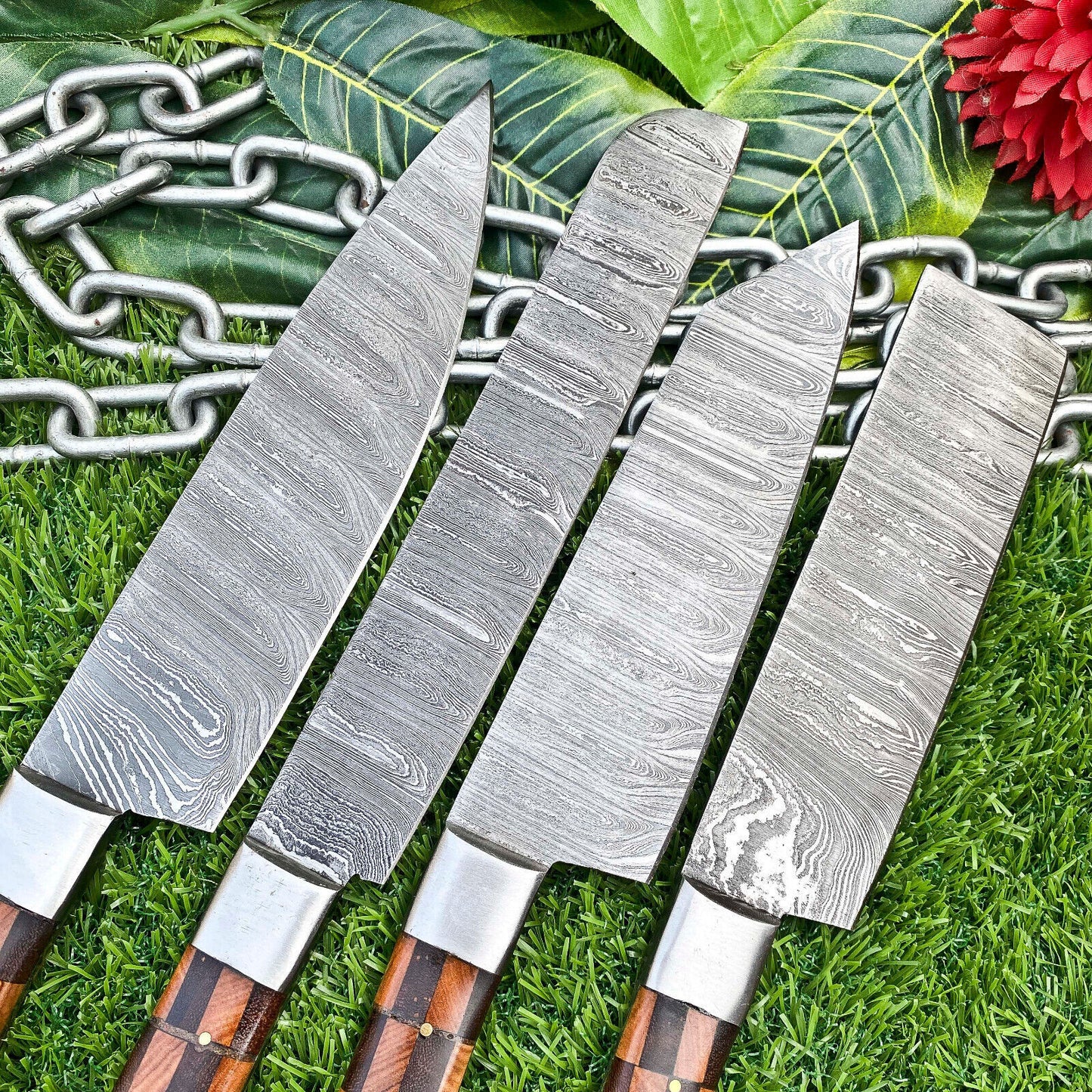Lot of 4 Handmade Damascus Steel Full Tang Kitchen Chef Knife Set – Premium EDC Cutlery