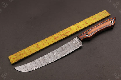 12" Handmade Damascus Fillet Knife Custom Fillet Knife With Pakka Wood Handle & Leather Sheath